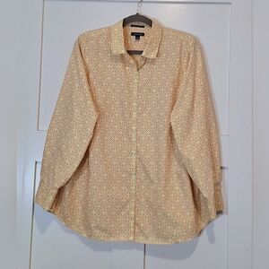 Lands' End No Iron Supima Button Down Cotton Shirt Sz 20W Geometric Yellow Pink